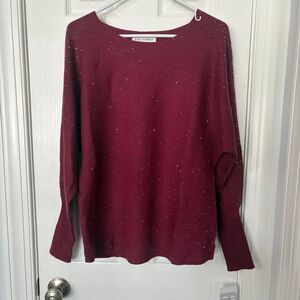 Emily Daniels Burgundy Embellished Dolman Sleeve Sweater Size L